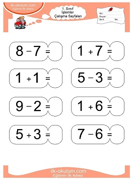 Çocuklar İçin toplam işlemi yaprak testleri 